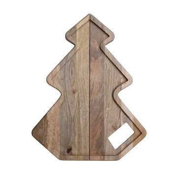 serving board - tree shaped - mango wood folding - handle & magnetic closure by creative co-op