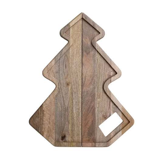 serving board - tree shaped - mango wood folding - handle & magnetic closure by creative co-op