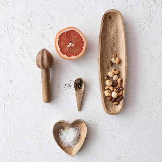 dish - heart shaped mango wood by creative co-op