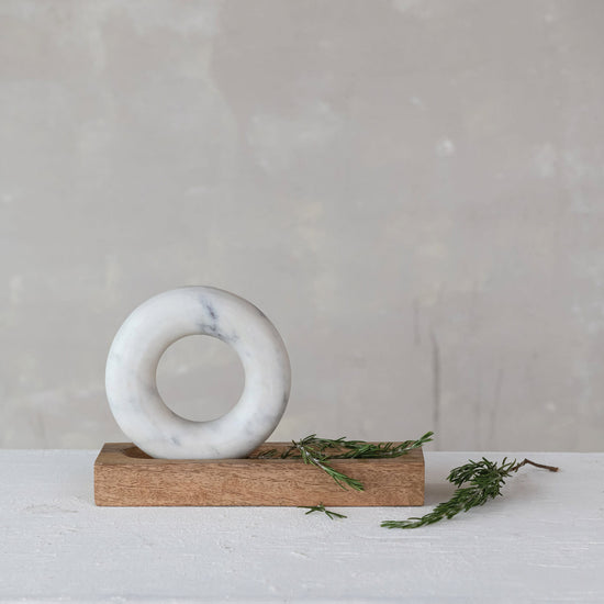 moral & pestle set - mango wood - marble ring-shaped by creative co-op