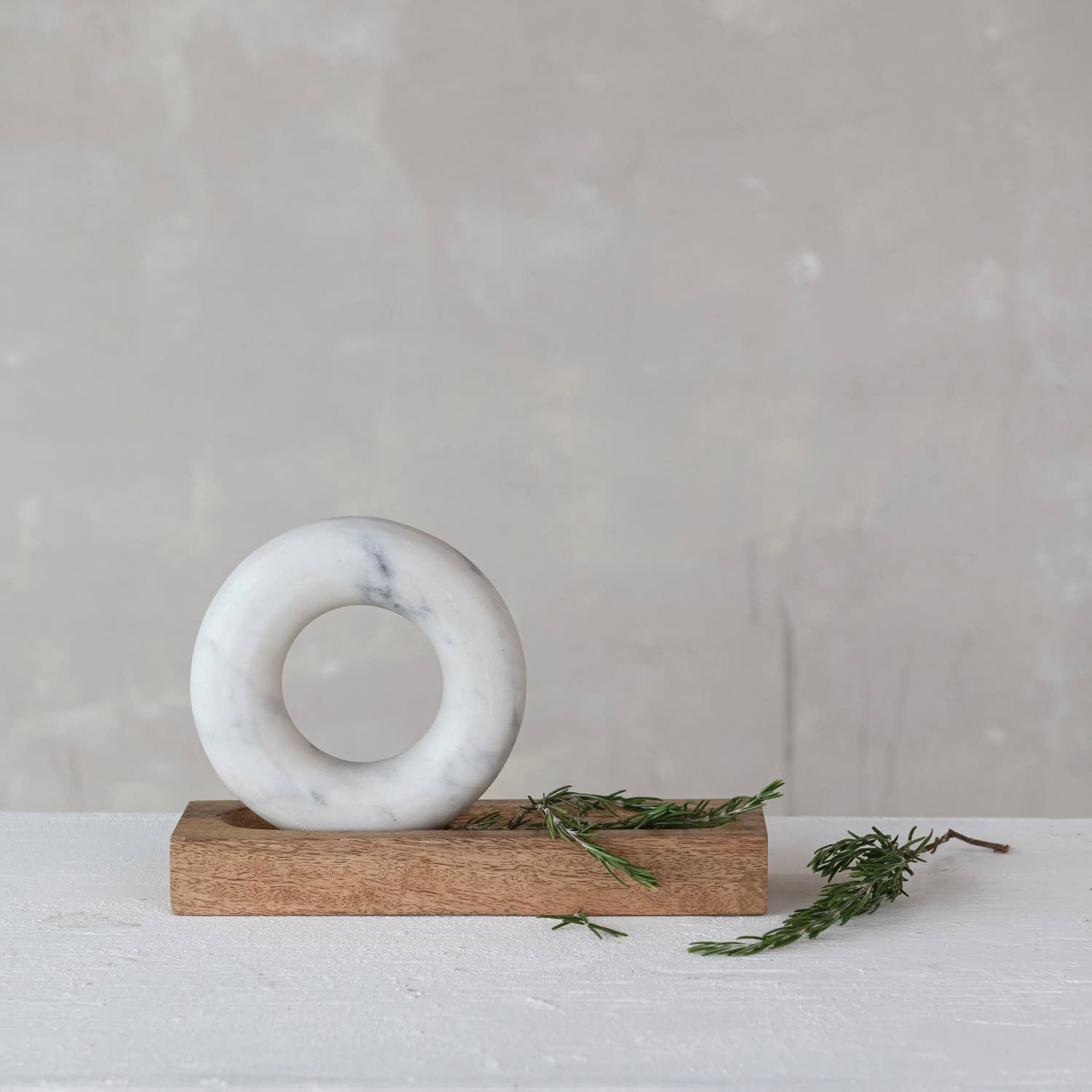 moral & pestle set - mango wood - marble ring-shaped by creative co-op