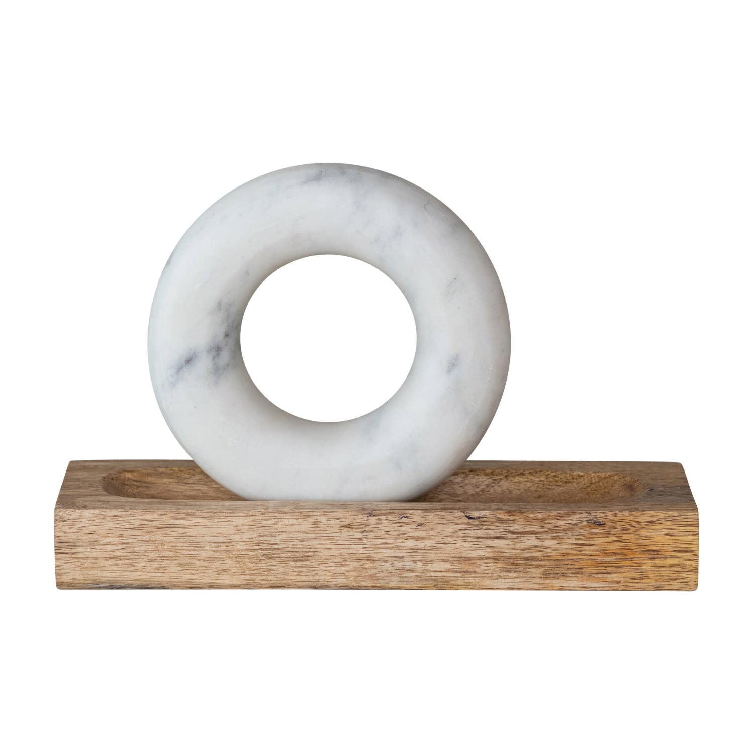 moral & pestle set - mango wood - marble ring-shaped by creative co-op
