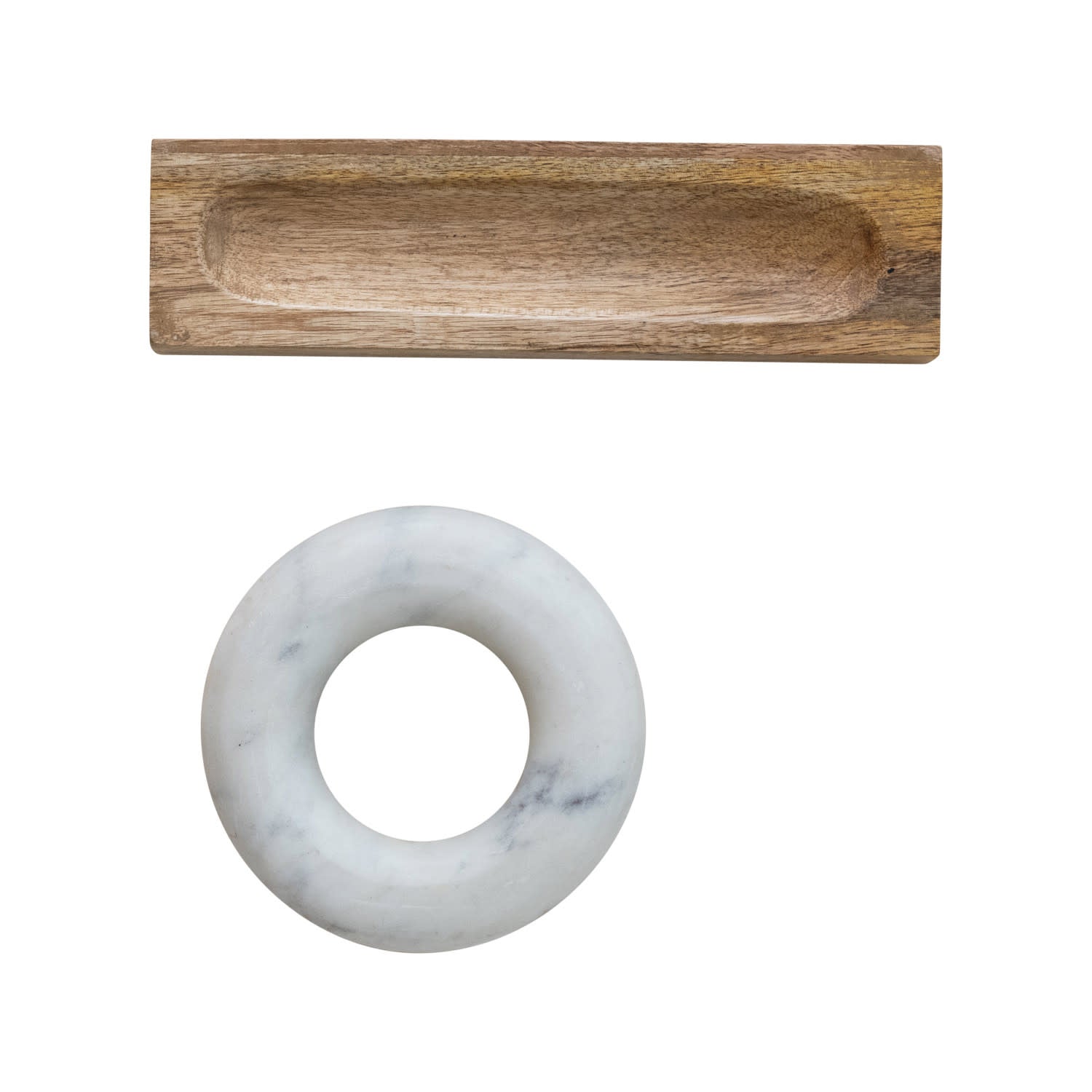 moral & pestle set - mango wood - marble ring-shaped by creative co-op