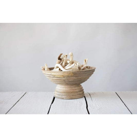 mango wood bowl - ridged + footed by creative co-op