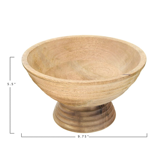 mango wood bowl - ridged + footed by creative co-op