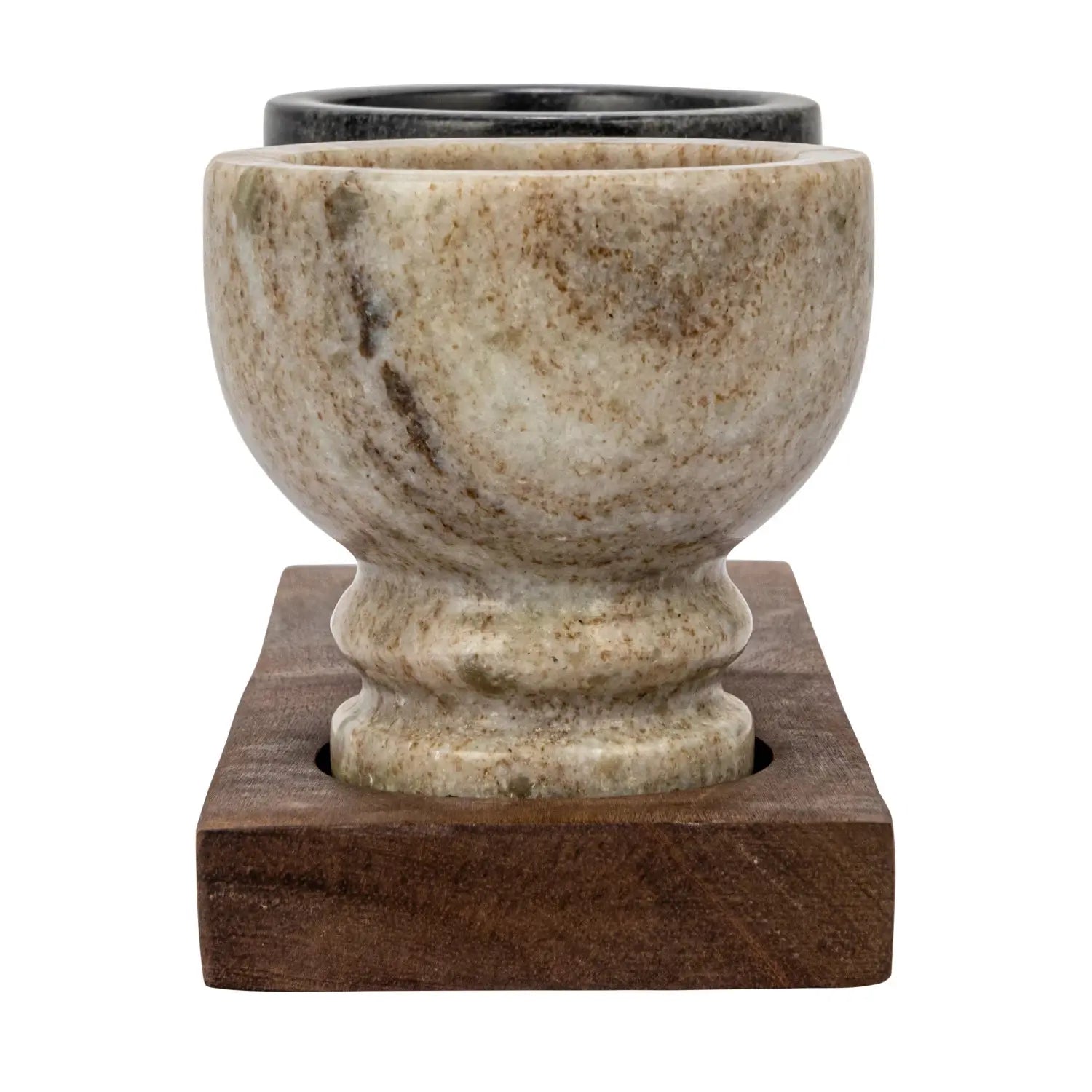 salt & pepper cellar set - marble + mango wood tray by creative co-op