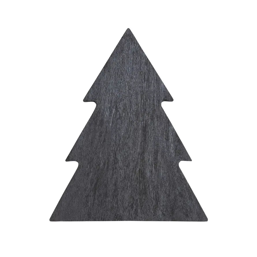 serving + cutting board - tree shape - mango wood - black by creative co-op