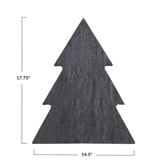 serving + cutting board - tree shape - mango wood - black by creative co-op