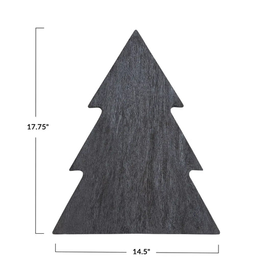 serving + cutting board - tree shape - mango wood - black by creative co-op