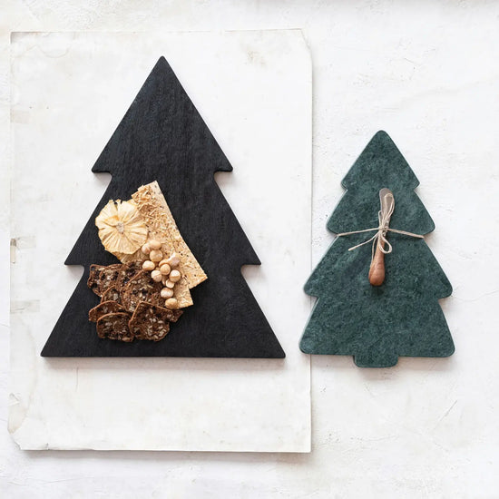 serving + cutting board - tree shape - mango wood - black by creative co-op