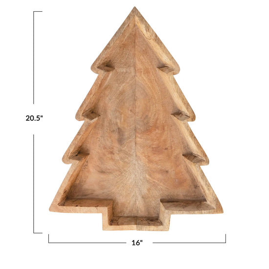 tray - tree shaped - natural mango wood by creative co-op