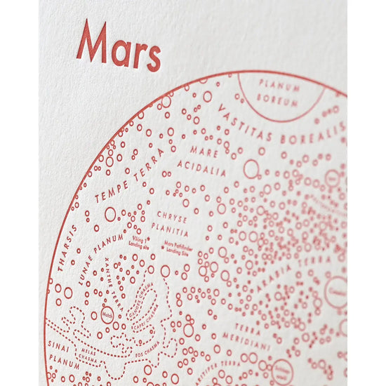 art print - letterpress - 8x8" - mars map by archie's press