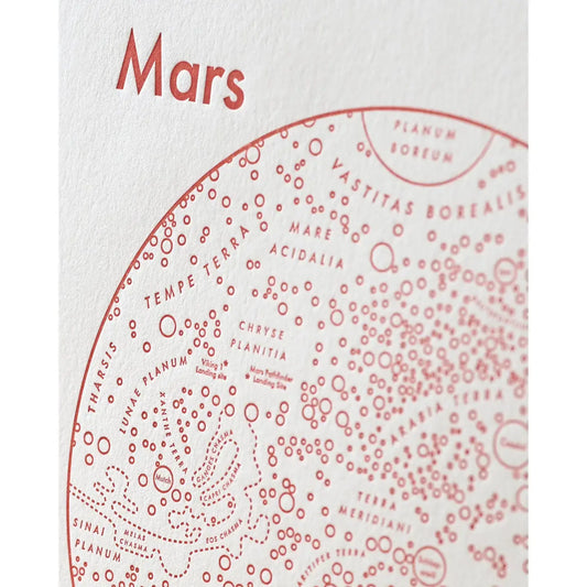art print - letterpress - 8x8" - mars map by archie's press