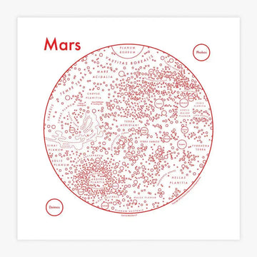 art print - letterpress - 8x8" - mars map by archie's press