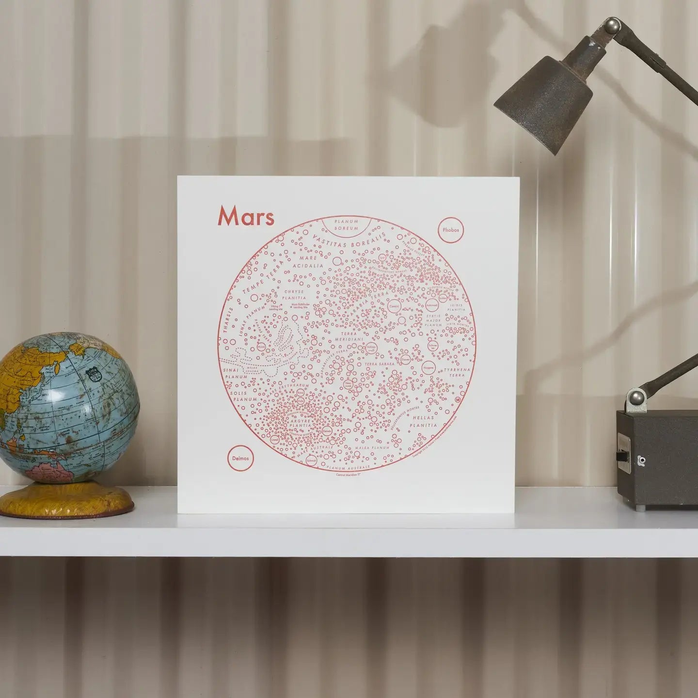 art print - letterpress - 8x8" - mars map by archie's press
