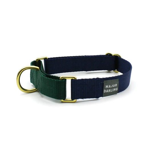 dog collar - martingale - navy + forest by major darling