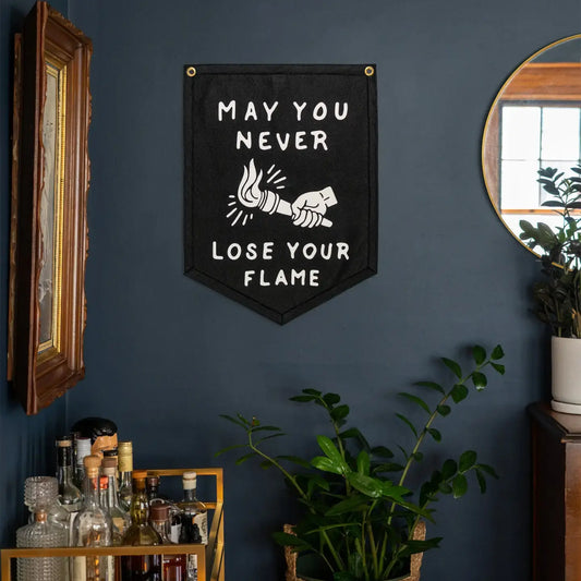 banner - camp flag - may you never lose your flame by oxford pennant
