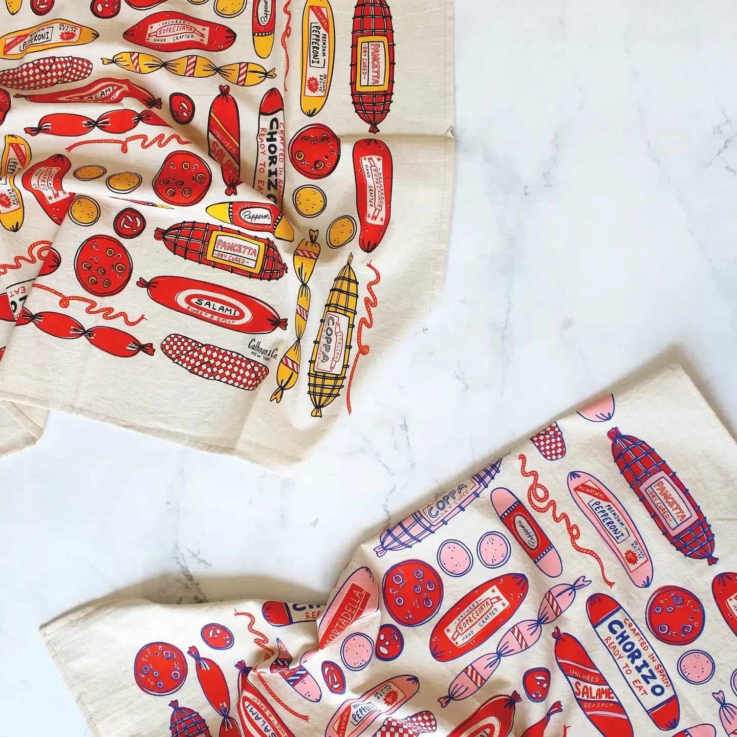 tea towel - screen printed - meat shop - red/yellow/brown by calhoun & co.
