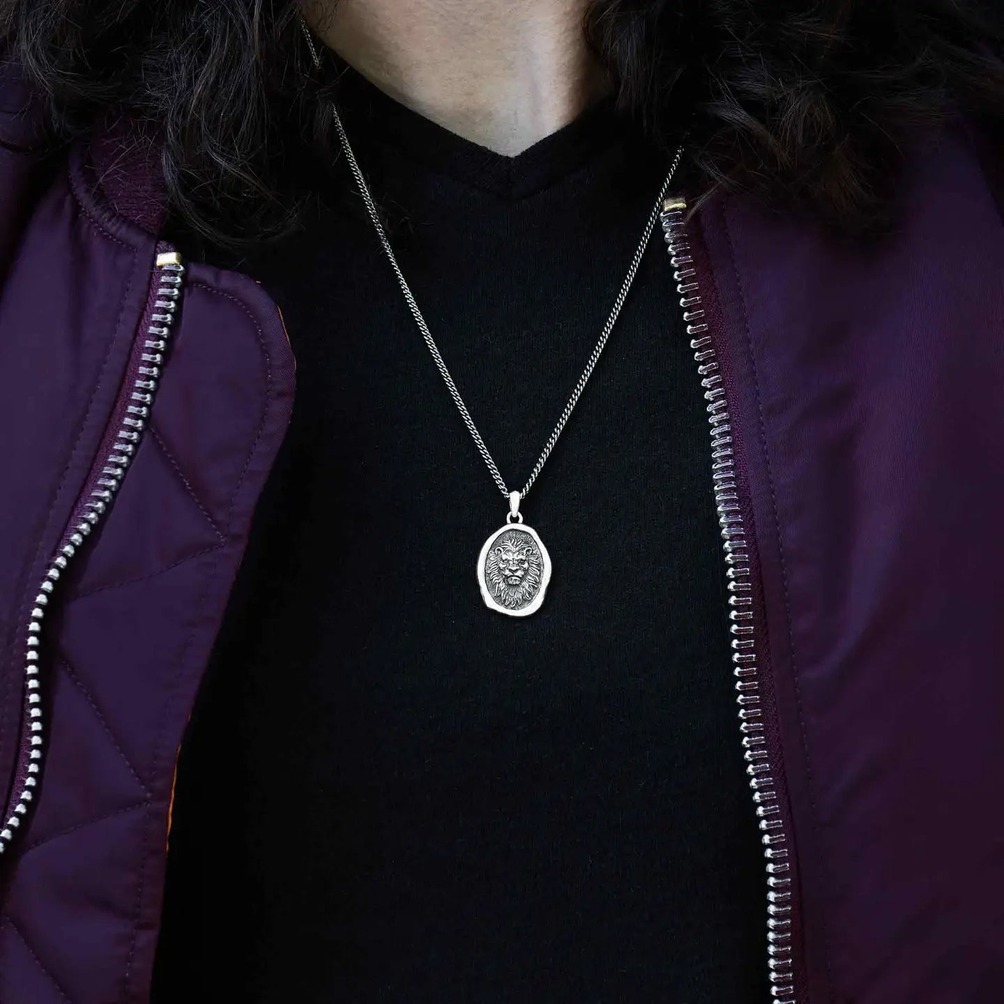 necklace - lion pendant 22" - sterling silver by nina designs