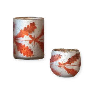 candle holder - tealight/votive - etched mercury glass - coral/silver by creative co-op