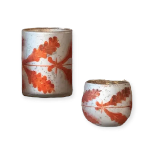 candle holder - tealight/votive - etched mercury glass - coral/silver by creative co-op