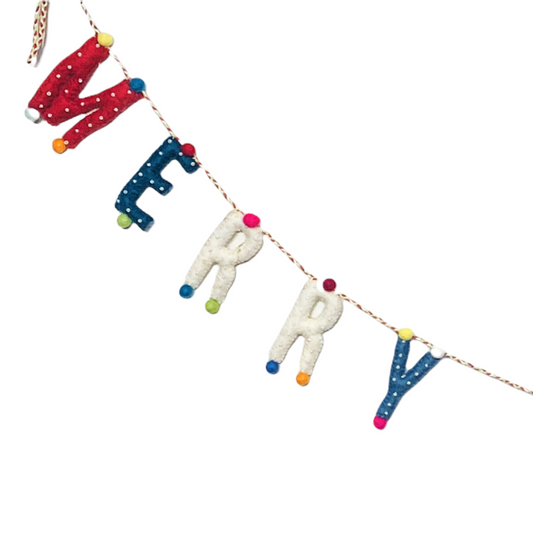garland - merry christmas - rounded letters + stitching by giftsland