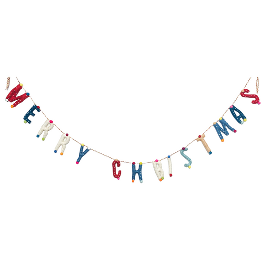 garland - merry christmas - rounded letters + stitching by giftsland