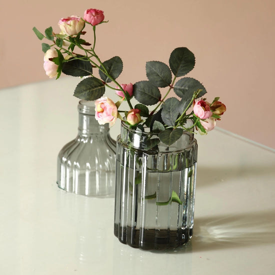 ribbed glass vase - metropolitan elegance by time concept inc.