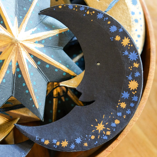 ornament - recycled paper board - crescent moon by east end press