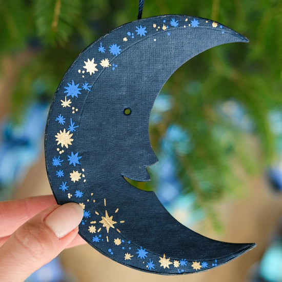 ornament - recycled paper board - crescent moon by east end press