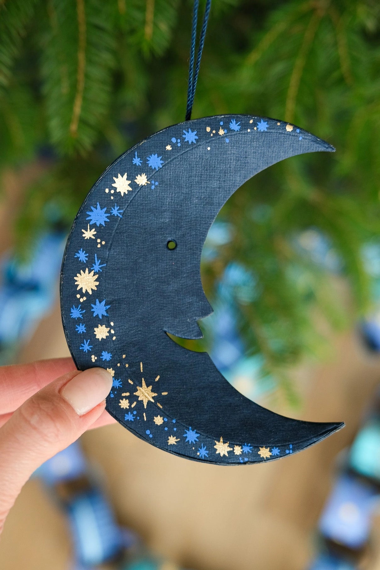 ornament - recycled paper board - crescent moon by east end press