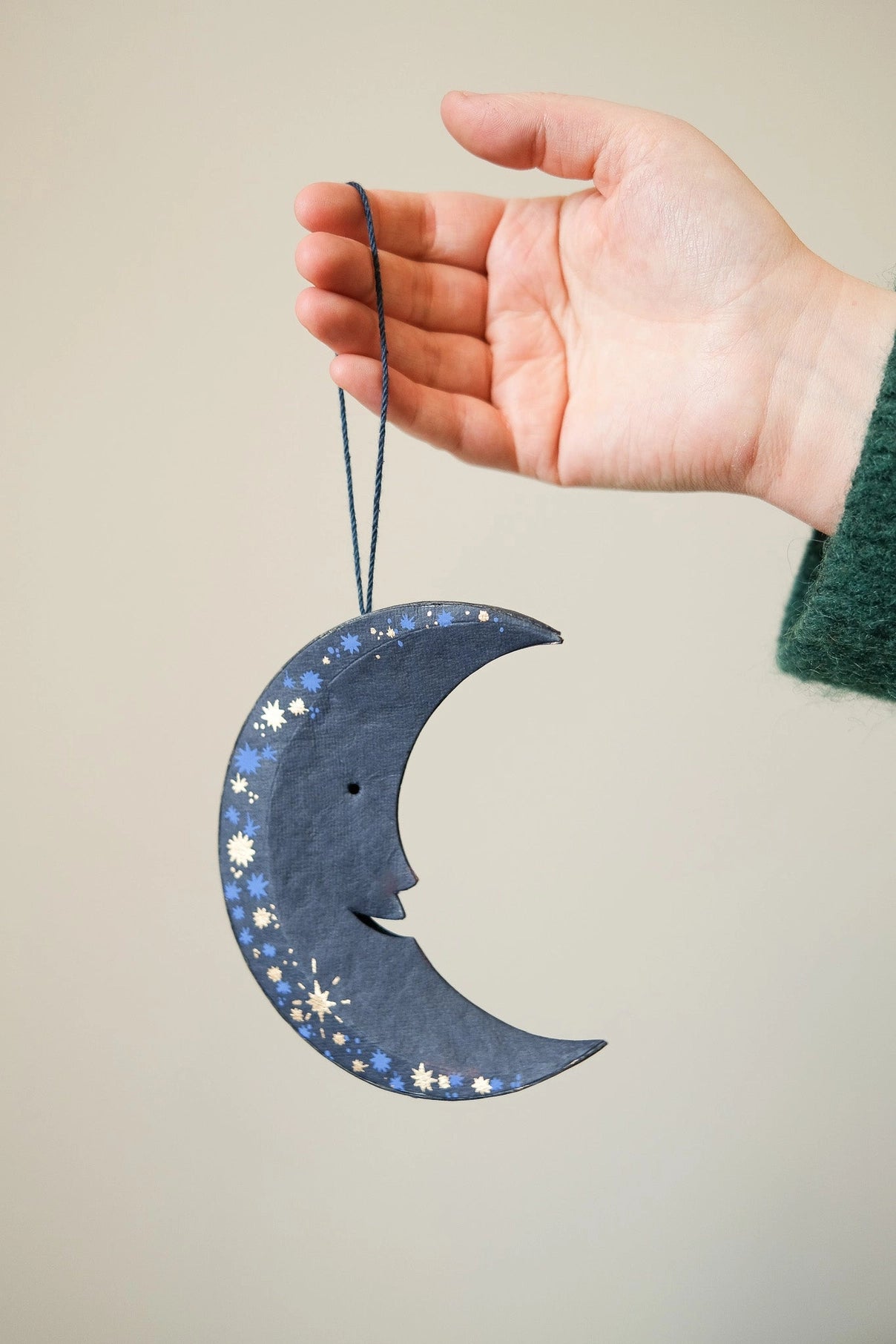 ornament - recycled paper board - crescent moon by east end press