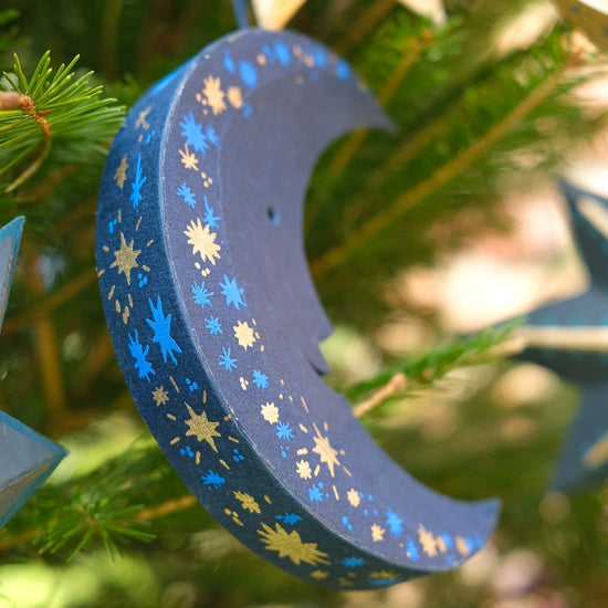 ornament - recycled paper board - crescent moon by east end press