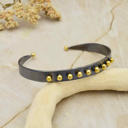 bracelet cuff - mixed metal black - bronze beads by nina designs