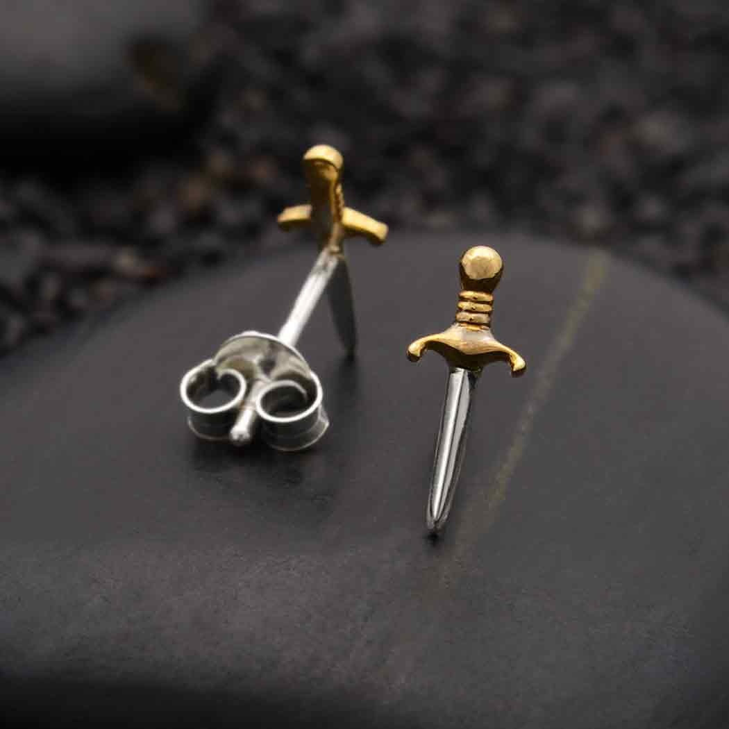 earring single - mini dagger post - mixed metal by nina designs