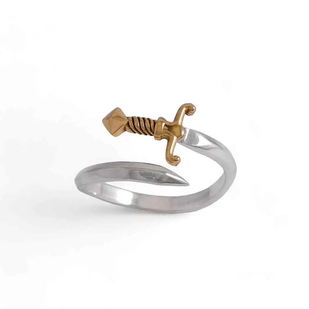 ring - adjustable sword bypass - sterling & bronze by nina designs