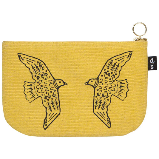 zipper pouch - small - moonlit - yellow/birds by now designs