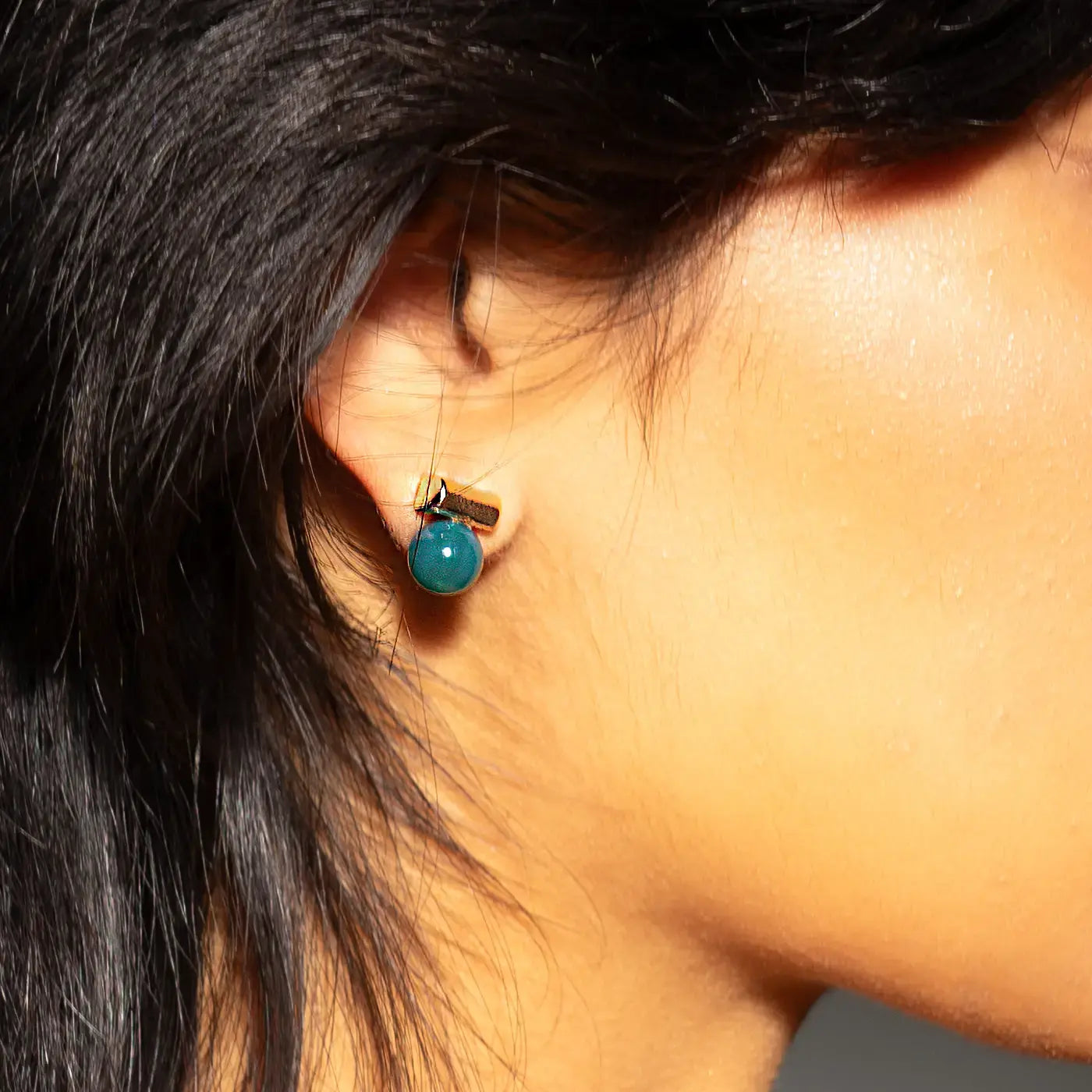 earrings - "morse code" studs - green onyx - 18k gold plated by peter and june