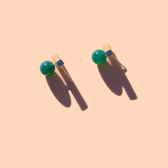 earrings - "morse code" studs - green onyx - 18k gold plated by peter and june