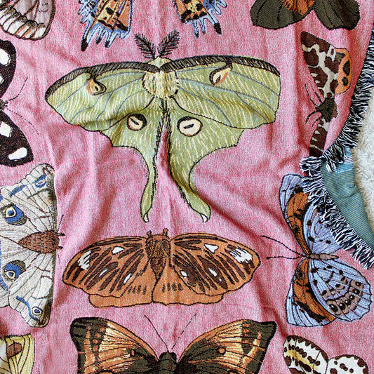 blanket - recycled cotton/acrylic - moth still life - pink by calhoun & co.