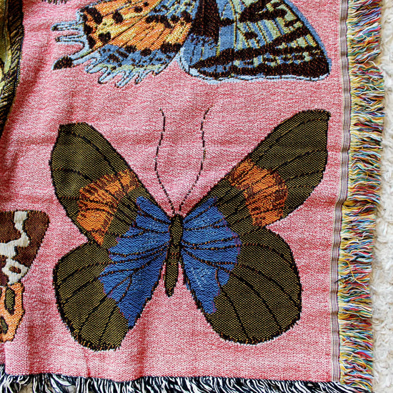 blanket - recycled cotton/acrylic - moth still life - pink by calhoun & co.