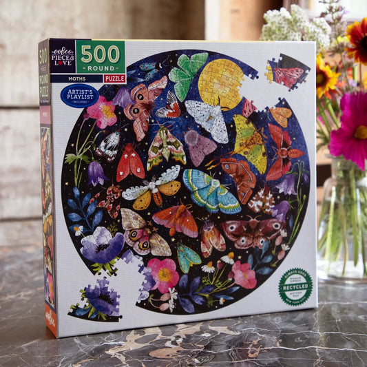 puzzle - 500-piece round - moths by eeboo