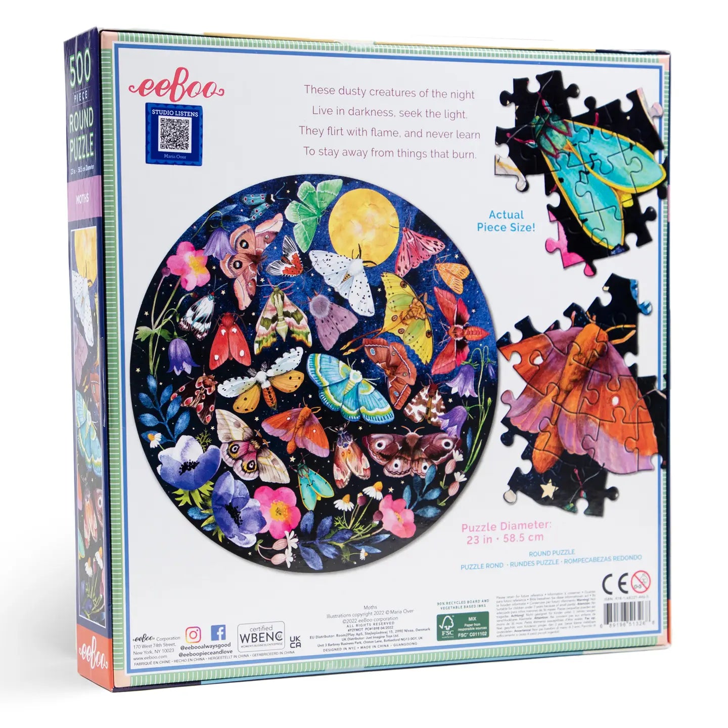 puzzle - 500-piece round - moths by eeboo