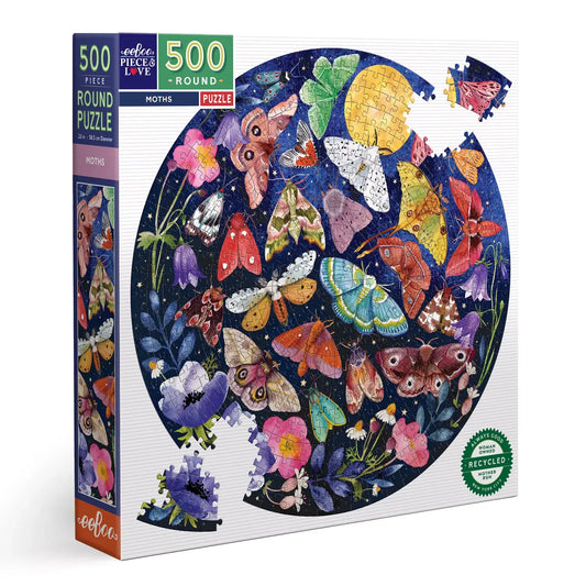puzzle - 500-piece round - moths by eeboo