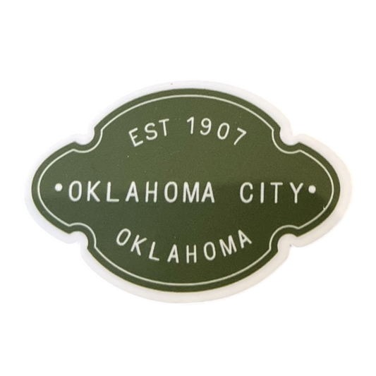 sticker - vinyl - name plate - est 1907 oklahoma city oklahoma by ruff house print shop
