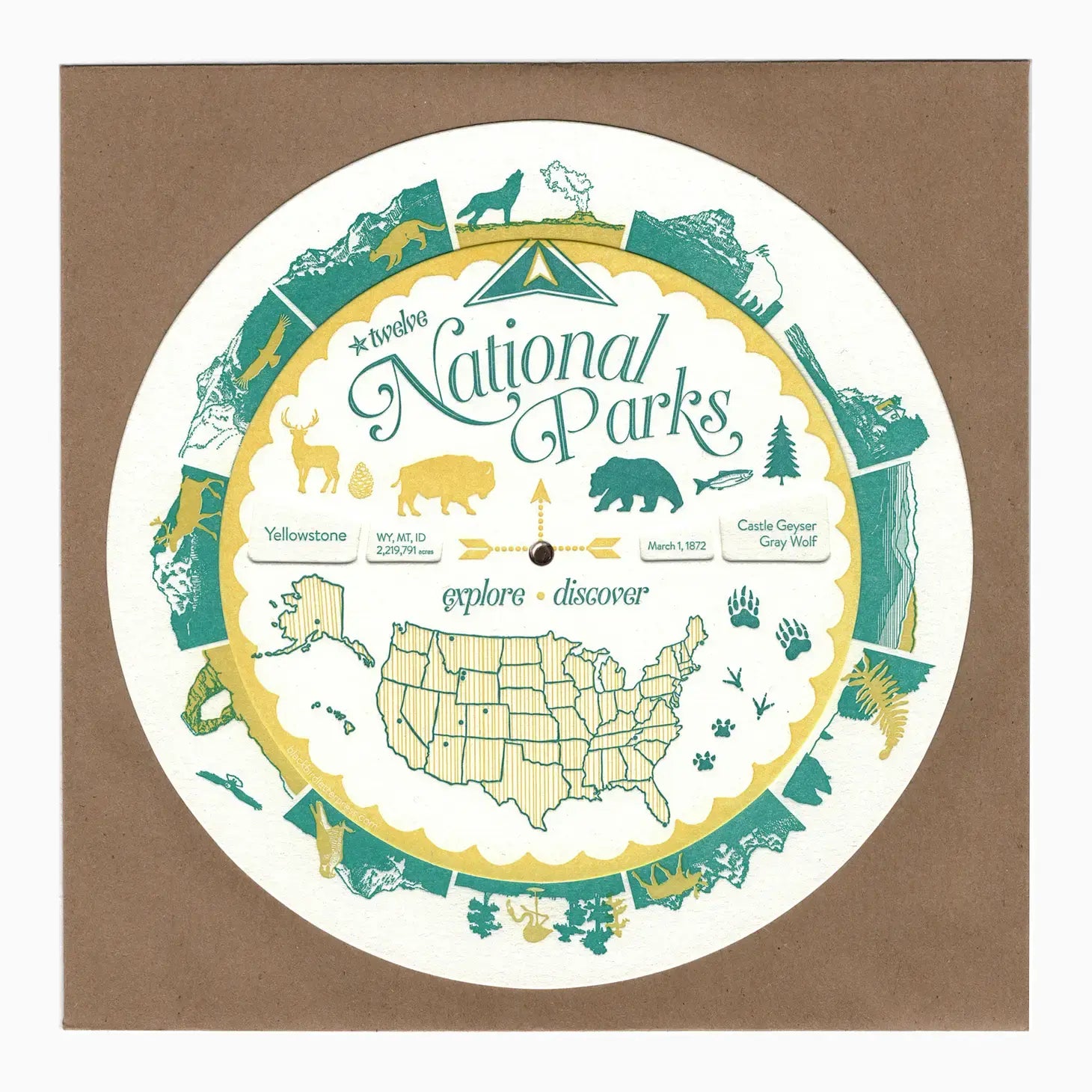 spinner card - national parks by blackbird letterpress
