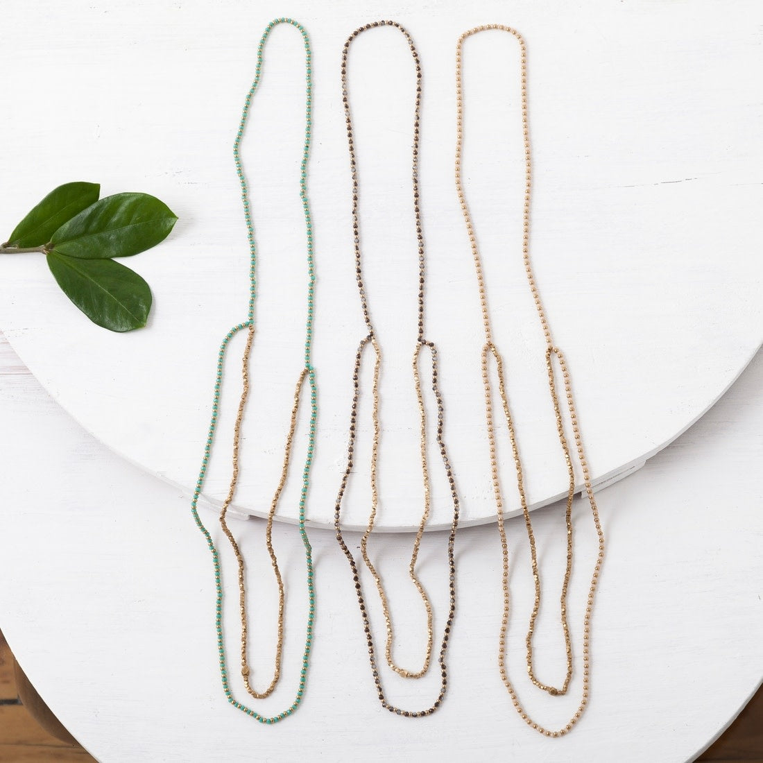necklace - brass + beaded double loop by baizaar
