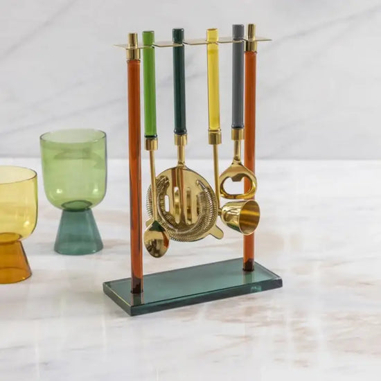 bar tool set - niko - jewel-toned glass by be home