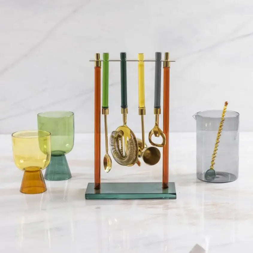 bar tool set - niko - jewel-toned glass by be home