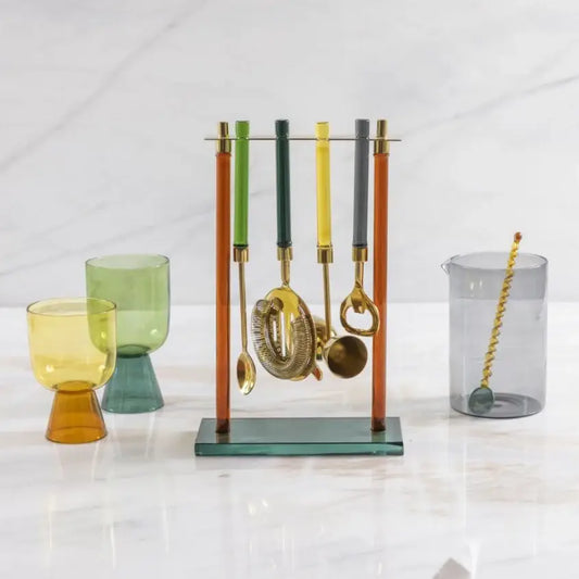 bar tool set - niko - jewel-toned glass by be home